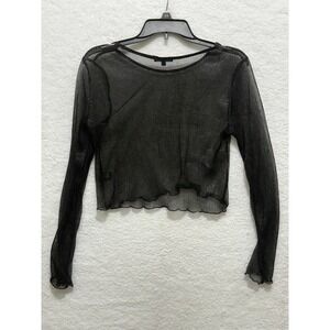 Black Lace Long Sleeve Crop Top Sexy Party Clubbing Fashion Evening Top